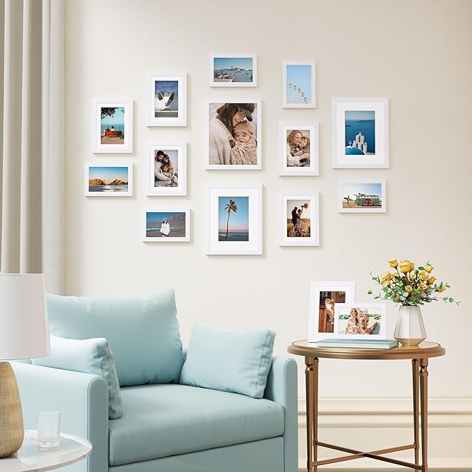 Vittanly 15 Pack Picture Frames Collage Wall Decor for Mounting or Tabletop Display, Gallery Frame Set for Family, Multi Sizes Including 3pcs 8x10, 6pcs 5x7, 6pcs 4x6, White