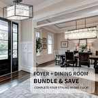 IKK Modern Foyer Chandelier, Black Crystal Chandelier for Dining Room, Square Entryway Light Fixture Hanging, Easily Adjustable Height Glass Chandeliers for Kitchen Island, Elegant Water Ripple