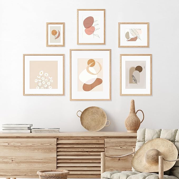 5x7 Picture Frame Set of 4 Natural Solid Oak Photo Frames with 4x6 Removable Mat Wall Hanging Large Handcrafted Frame with HD Plexiglass Wall and Tabletop Display Large Poster Frame