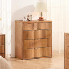 LEYAOYAO Fluted 5 Drawers Dresser for Bedroom Set of 2, 34" Tall Modern Chest of Drawers with Metal Handle, Curved Profile Design,Brown Wood Drawer Organizer for Bedroom, Living Room, Hallway