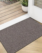 LUMI Ultra Thin Door Mat for Entryway, Low Profile Non Slip Rubber Backing Indoor Doormat, Easy Clean Welcome Entrance Mat for Inside House, Patio,Brown 20"x32"