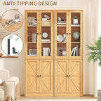 71" Tall Bookcases Set of 2, Bookshelves with Doors, 5-Shelf Bookcase with Storage, Wooden Bookshelf Floor Standing Display Storage Shelves Home Decor Furniture for Living Room,Bedroom,Natural