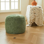 XeGe Fluffy Faux Fur Inflatable Pouf Ottoman, Cozy Portable Shaggy Fuzzy Foot Stool Moss, Plush Furry Foot Rest Floor Pouf, Round Ottoman Cushion for Living Room Bedroom Home Decor, Sage Green