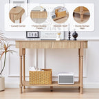 43.3”Console Table with 2 Drawers, Modern Retro Entryway Table with Fluted Panel & Storage Shelf, Narrow Wood Behind Couch Sofa Table for Living Room, Foyer, Hallway(Natural)