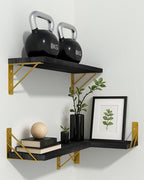 BAYKA Wall Shelves for Bedroom Decor, Floating Wall Shelves for Living Room Kitchen Storage, Wall Mounted Rustic Wood Floating Shelves for Kids Books, Corner Shelves for Bathroom, Office(Set of 3)