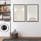SIGNFORD Framed Canvas Print Wall Art Set Beige & White Duotone Geometric Spiral Polygons Abstract Shapes Illustrations Modern Art Decorative Minimalist Relax/Cozy for Bedroom - 16"x24"x2 Black