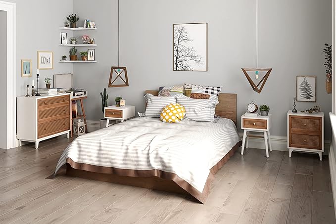 COZAYH Set of 2 Fully-Assembled Modern Farmhouse Clean-Lined Nightstand, End Table with 1 Drawer,Distressed White