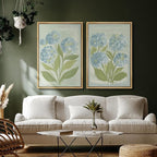 SIGNFORD Framed Canvas Print Wall Art Set Soft Hydrangea Pair Light Blue Florals with Green Leaves Illustration Modern Art Decorative Nature for Living Room, Bedroom, Office - 24"x36"x2 Natural