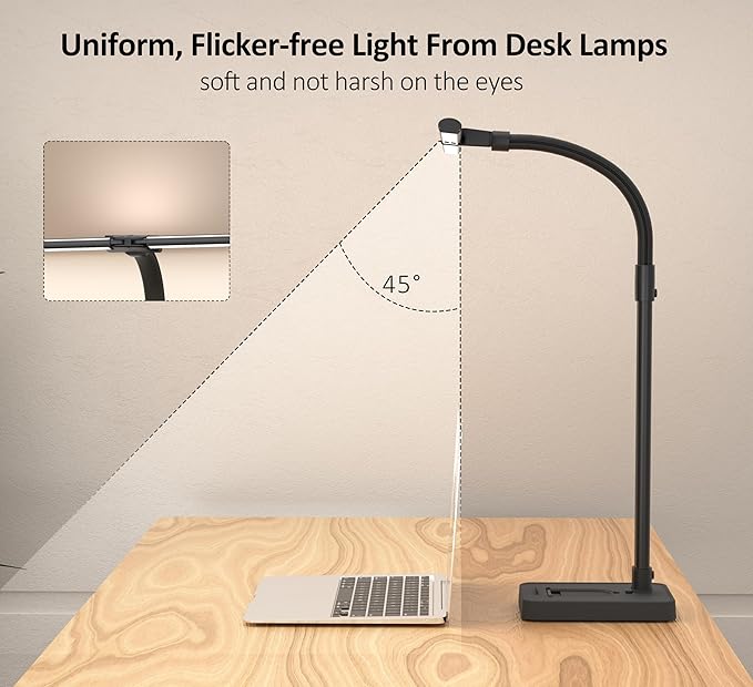 Double Head LED Desk Lamp, Architect Desk Lamps for Home Office, 24W Brightest Workbench Office Lighting-5 Color Modes and 5 Dimmable Eye Protection Modern Desk Lamp (Black-Desktop, Big)