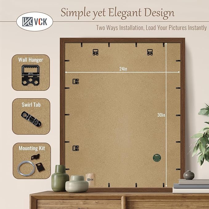 VCK 24x30 Brown Poster Frame 3 Pack, Wood Picture Frame with Exclusive Wood Grain, Wall Mounting Hanging