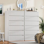 56" Tall Dresser for Bedroom, White Fluted Dresser with 6 Deep Drawers, Modern Chest of Drawers with Curved Profile, Handleless, Wooden Drawer Organizer for Living Room, Hallway, Closet