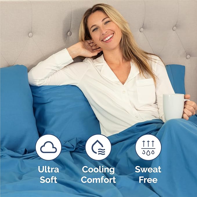 Twin XL Sheet Set 4 Piece - Bed Sheets Twin Size - Soft Hotel Luxury Bedding - Cooling, Comfy & Breathable - 1 Flat & 1 Fitted and 2 Pillowcases with Deep Pockets - Wrinkle and Fade Free - Denim Blue