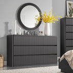 Black 9 Drawers Dressers for Bedroom, 57" Large Chest of Drawers with Handleless, Curved Profile, Modern Flute Dresser TV Stand, Wooden Closet Clothes Storage Organizer for Living Room