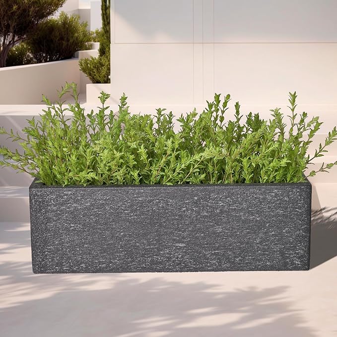 24 Inch Rectangular Concrete Planter,Durable All-Weather Use with Drainage Holes,Large Rectangular Planter for Outdoor Indoor Plants