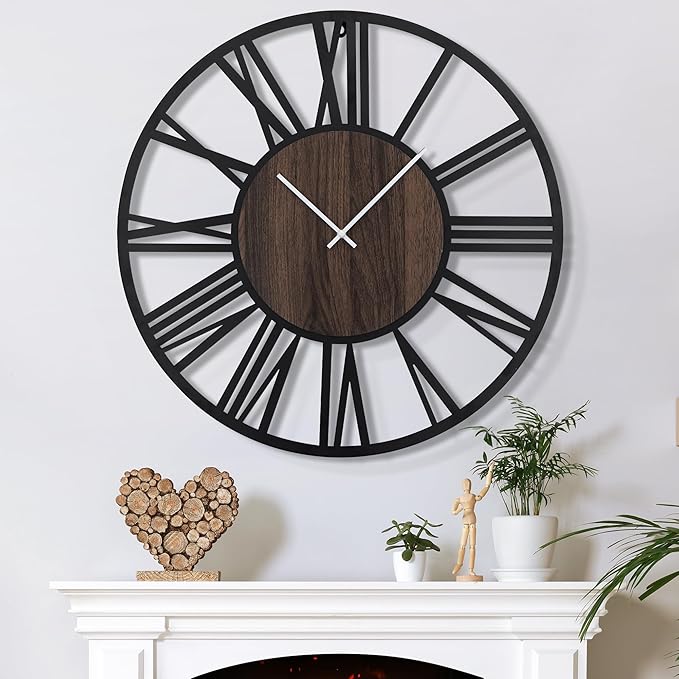 Large Wall Clock for Living Room Decor, 32 Inch Non Ticking Silent, Battery Operated Modern Vintage Oversized Wall Clock for Bedroom Kitchen