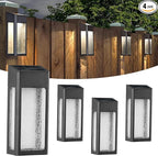 Solar Outdoor Lights, Metal Seeded Glass Fence Lights, Auto On/Off Waterproof Wall Lights,Warm/Color Changing Light Solar Lights for Wall Fence Patio Yard Porch Garden Decor,4 Pack