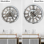 The B-Style Large Real Moving Gears Wall Clock 30 inch Rustic Retro Industrial Farmhouse Wood Clock Oversized Decorative Vintage Wall Clocks for Living Room (Gray White, 30 Inch/76CM)