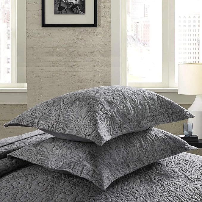 Travan 3-Piece King Quilt Set Quilted Bedspread Oversized Microfiber Lightweight Bedspread Coverlet Set with Shams Bedding Set for All Season, Grey, King