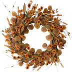 22 Inch Fall Wreath for Front Door Artificial Autumn Wreath with Eucalyptus Leaves Wild Flowers Harvest for Festival Thanksgiving Halloween Farmhouse Wall Home Decor