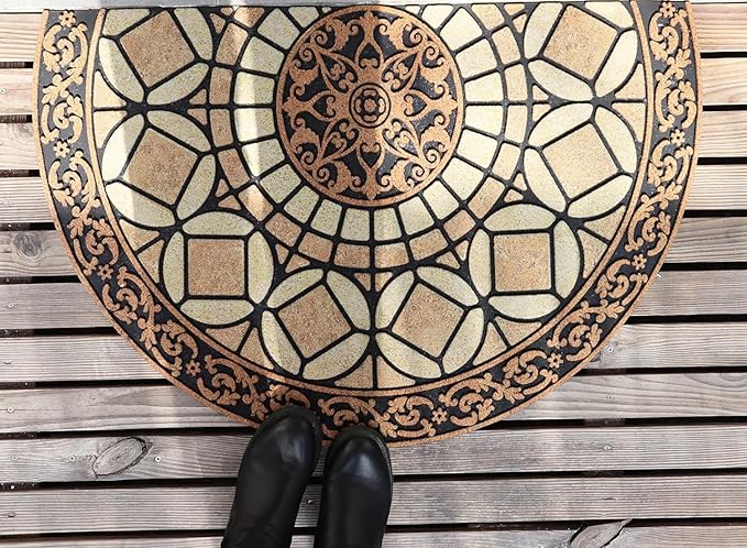 CHICHIC Entrance Door Mat Large 18 x 30 Inch Entry Way Doormat Front Door Rugs Outdoors Heavy Duty Welcome Mat Non Slip Rubber Back Low Profile for Garage, Patio, High Traffic Area, Semicircle