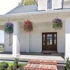 Artificial Fake Flowers Plants for Outdoor Spring Summer Decoration, 2 PCS Faux Silk Daisy Flower UV Resistant Look Real for Outside Patio Porch Garden Balcony Home Summer Decor(Red Purple)