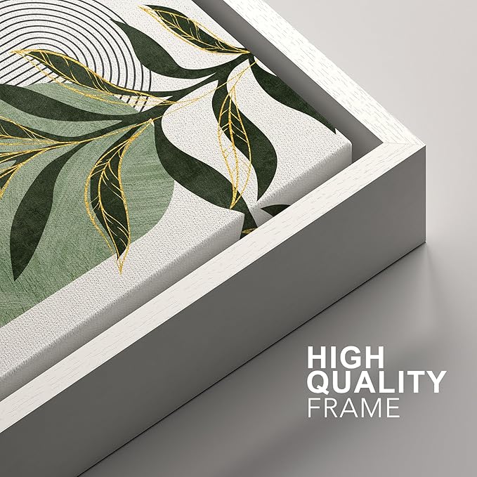 SIGNFORD Framed Canvas Print Wall Art Set Jungle Palm Leaf Geometric Polygons Abstract Shapes Illustration Modern Art Decorative Nordic Nature for Living Room, Bedroom, Office - 16"x24"x2 White