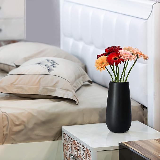 D'vine Dev 10 Inch Ebony Black Elegant Oval Ceramic Vase for Flowers, Home Décor Vase with Design Box, VS-LD-B-5