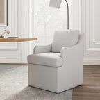 VKNOW Upholstered Dining Chairs Set of 4, Modern Kitchen Chairs Dinner Chairs with 4 Casters, Linen Armchair for Bedroom Reading Room Living Room, Light Grey