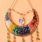 Agate Gemstone Dream Catcher 7 Chakra Tree of Life Dream Catcher with Rainbow Crystal Stones Handmade Dreamcatcher Wall Decor for Adults Boys Girls,Bedroom,Wedding,Garden,Bless Gift(Inverted Moon)