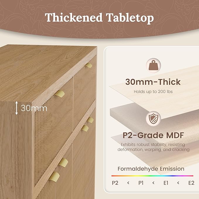 Fluted Sideboard Buffet Cabinet with Storage Drawers, 55" Large Accent Storage Cabinet for Entryway, Kitchen, Living Room - Wood