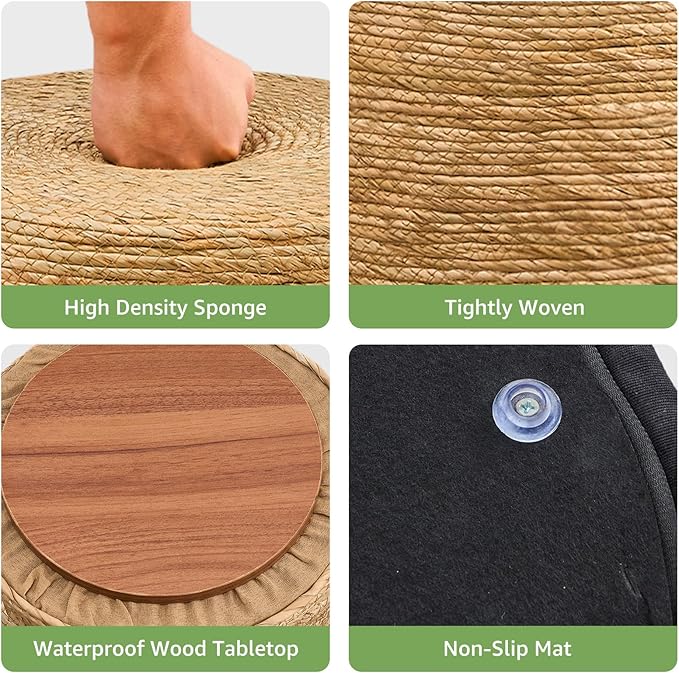 Wimarsbon Round Pouf Ottomans, Handwoven Natural Water Hyacinth Seagrass Pouffe,Outdoor Rattan Stool Accent Seat, Bohemian Coastal Home Decor (Cattail Nested Set-Natural)