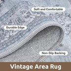 AMOAMI-Vintage Area Rug 5X7 Blue Rugs for Living Room-Soft Living Room Rug Non Slip Rugs for Bedroom Carpet Machine Washable Rug for Dining Room Bedside Office Room Decor