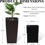 2Pcs 23in High Large Plant Pots Planter-Self-Watering,Modern Planter with Drain Holes,Water Level Monitor,Inner Bucket for Indoor/Outdoor Front Porch Patio,Brown Rattan