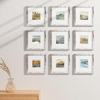 Vittanly 8x8 Picture Frames Set of 9, Shatter Resistant Plexiglass, Display 4x4 Pictures with Mat or 8x8 without Mat, Photo Frames for Wall Mount, Engineered Wood, Distressed White