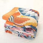 Snycler Boho Throw Blanket for Bed - 100% Cotton Ultra Soft Rustic Quilt Fall Blanket - Orange Floral Printed Farmhouse Decor Bed Blankets, 80"×90" All Season Rustic Throw for Sofa Couch Chair