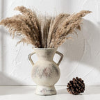 LUKA Antique Ceramic Vase with 2 Handle,9.25 inches Rustic Vase Minimalist Decor, Decorative Vases for Home Decor, Table, Living Room, Shelf, Christmas Decoration(Large,Gray)