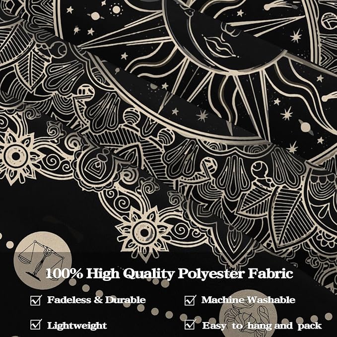 Lunerfex Sun and Moon Mandala Tapestry Boho Tapestry for Bedroom Black and White Tapestries Wall Hanging Living Room Wall Art and Home Decor 44x60