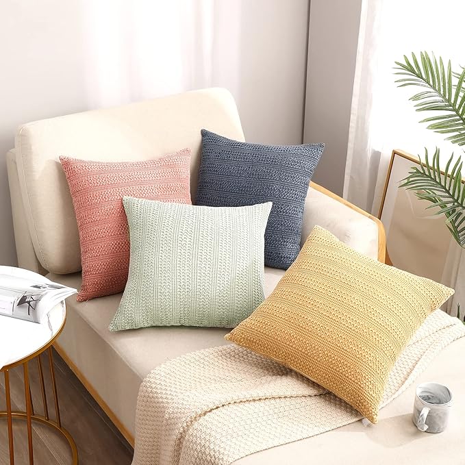 1pc 26x26 Pillow Cover Boho Euro Sham Decorative Throw Pillow Covers Cotton Large Square Pillowcase for Couch Bed, Coral Pink