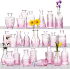 Ollieroo 24Pcs Glass Bud Vases Set, Small Pink Vases in Bulk for Flowers Arrangements, Floral Vintage Rustic Vase for Wedding Party Centerpiece Table Decorations, Entryways, Home