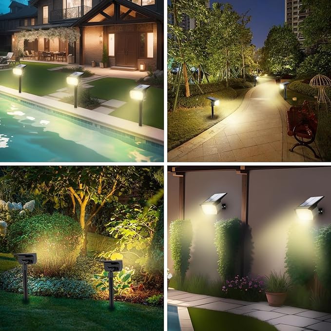 Solar Spot Lights Outdoor Waterproof IP65, 2 Pack Landscape Spotlights with 46 LEDs, 3 Modes Auto On/Off Solar Powered Flood Lights for Outside Pathway, Yard, Garden, Walkway (Warm White)