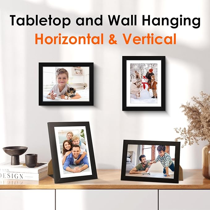 FIXSMITH 6x8 Picture Frame Set of 4, Photo Frame with HD Plexiglass, Display Pictures 5x7 with Mat or 6x8 Without Mat Multi Picture Frames Collage for Tabletop or Wall Display, Black