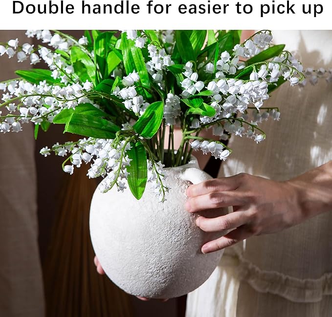 Ceramic Flower Vase, Porcelain Vases, 6 Inch Vintage Terracotta Vase with Hadle for Home Decor, Decorative Farmhouse Vase for Home Decor, Living Room, Shelf Decor, Farmhouse, Table, Lyeec