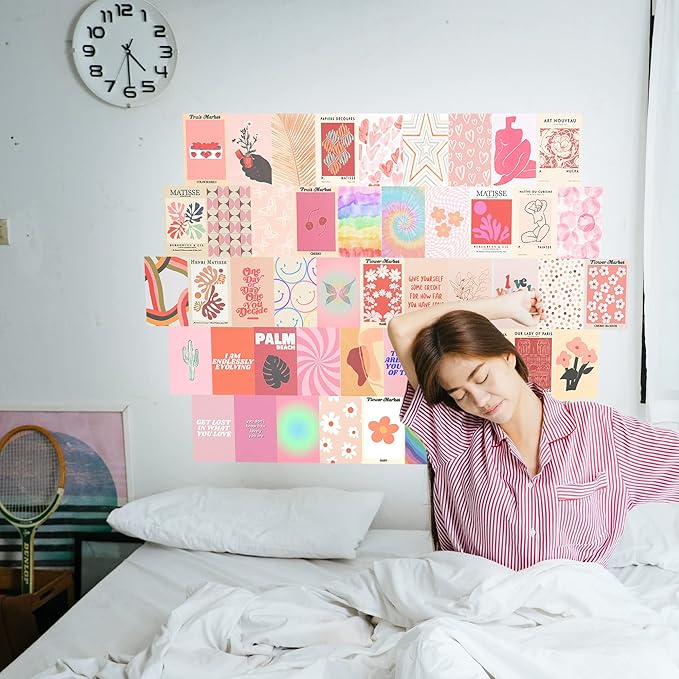 Fardes Pink Room Decor, 50pcs Preppy Prints for Teen Girls Bedroom, Pink Wall Collage Kit Aesthetic Pictures, Preppy Bedroom Decor, Teen Girls Cute Wall Decor