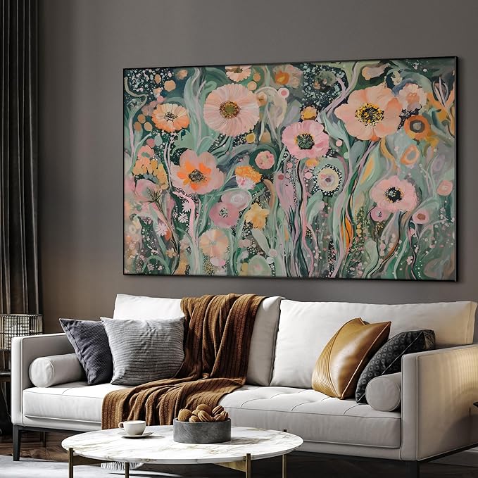 SIGNWIN 46"x72" Extra Large Framed Wall Art Whimsical Garden Bloom, Colorful Abstract Floral for Home Living Room Bedroom Decor (Frame Assembly Required)