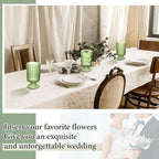 6 Pcs (H:7" W:4") Embossed Flower Vase Fall Pedestal Glass Vase Big Base Thickened Crystal Vintage Vases for Autumn Wedding Home Decor Table Centerpiece House Warming Gifts(Green)