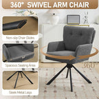 Fabric Dining Chair Set of 2 Modern Upholstered Swivel Dining Room Chairs Comfy Accent Armchair with Mid Back, Desk Arm Chair No Wheels for Kitchen/Living Room/Dining Room, Grey