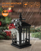 iStatue Metal Black Christmas Lantern with Flameless Candle, 14'' Modern Farmhouse Decor Festive Holiday Rustic Home Gifts for Indoor / Outdoor (Xmas)