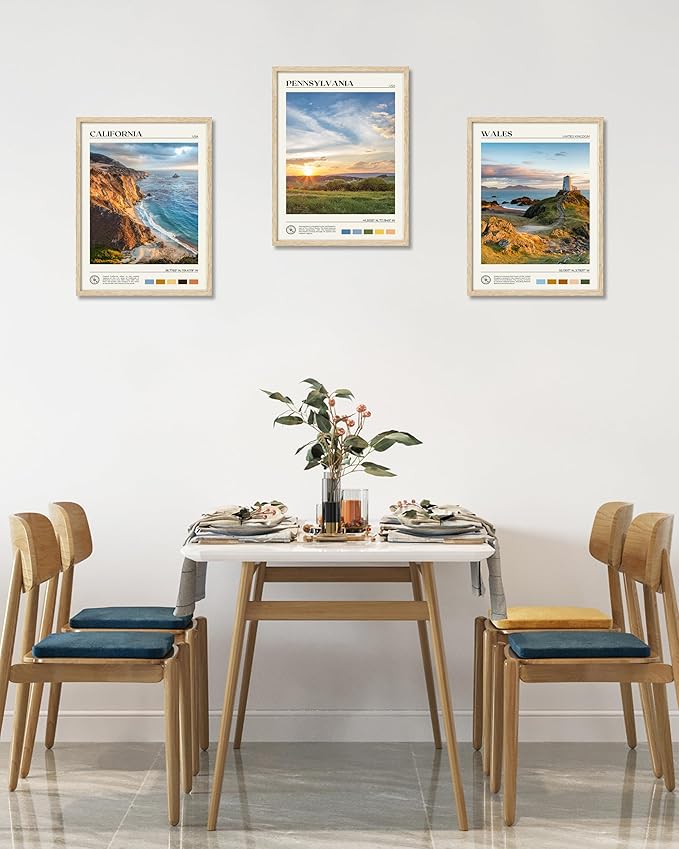 HesenDot Natural OAK Wood Framed Wales Wall Art,12x16in Tŵr Mawr Lighthouse Seascape Canvas Wall Print Posters, Classic Urban Landmark Wall Decor for Living Room, Bedroom, Office Gallery Set of 1