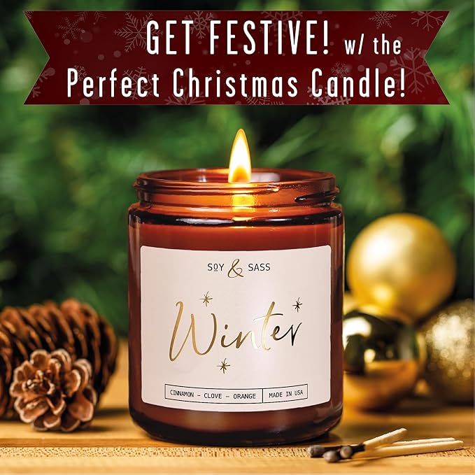 Winter Candle, Christmas Candles Scented - w/Orange, Cinnamon & Vanilla - Infused with Essential Oils I Winter Candles I 9oz, 50Hr, Made in USA