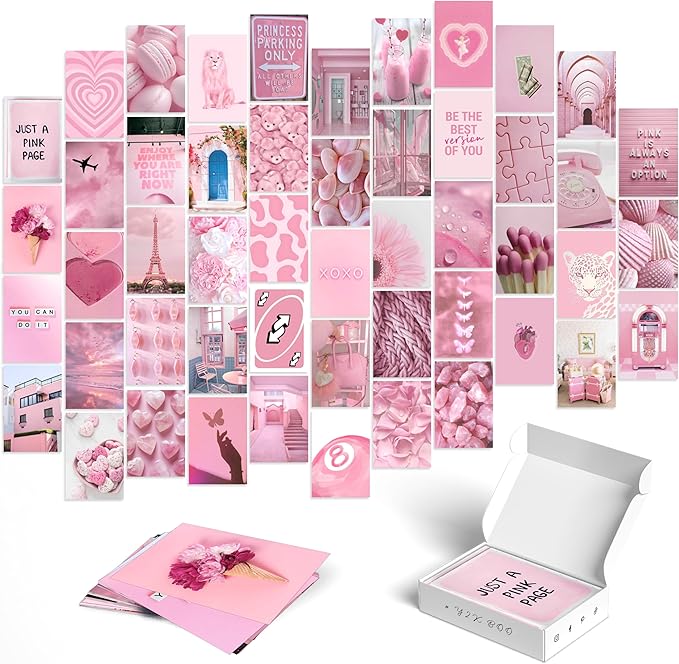 Soft Rose Pink Aesthetic Wall Collage Kit – 50 Dreamy & Romantic Photos, 4"x6" Semi-Gloss Prints for Teen Girls Dorm Room Decor, Soft Rose Color Softscape Moments, Ideal Gift for Birthday & Graduation